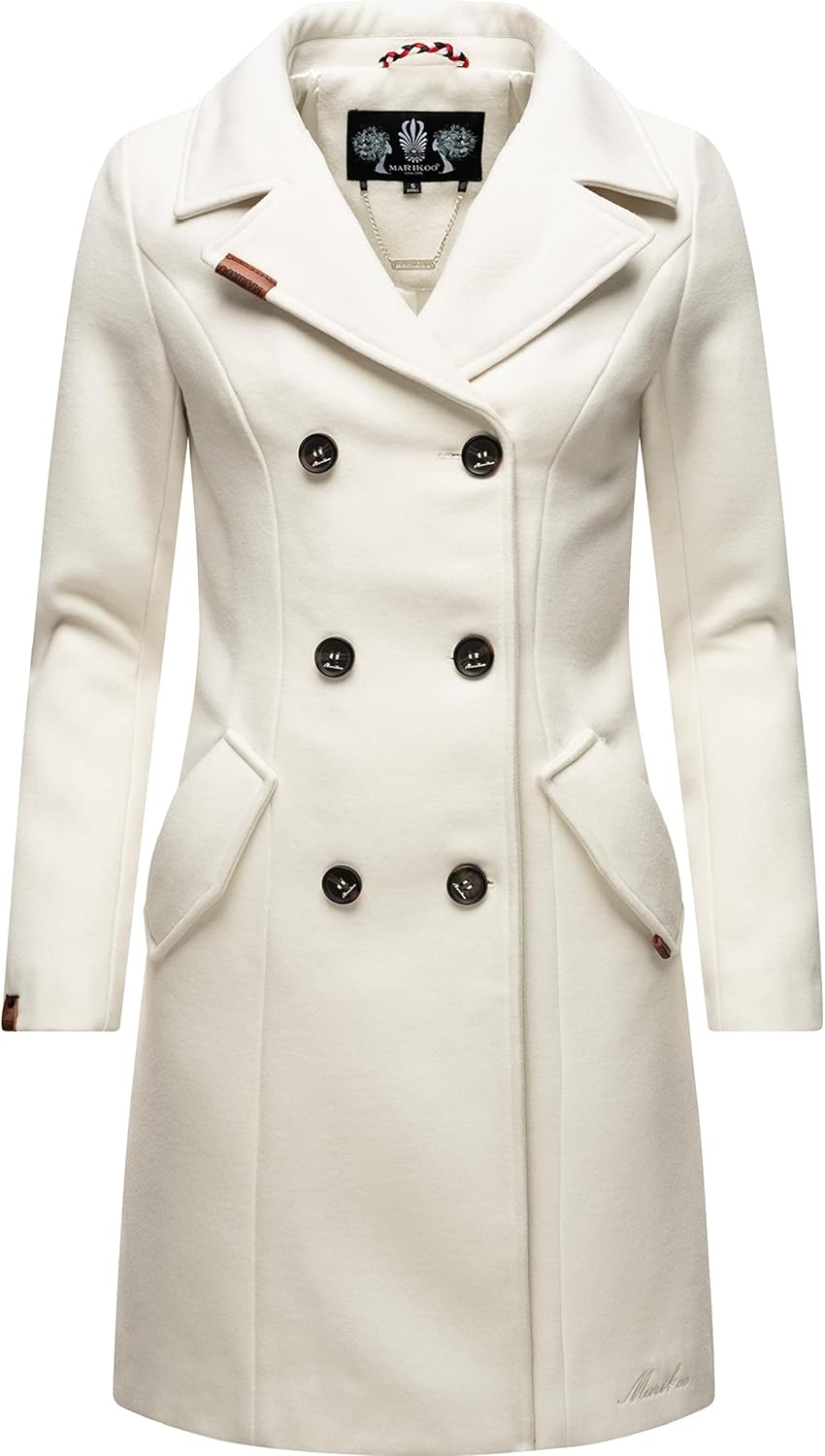 MARIKOO Damen Wollmantel Langer Trenchcoat mit Reversekragen Nanakoo XS-XXL XL Offwhite, XL Offwhite