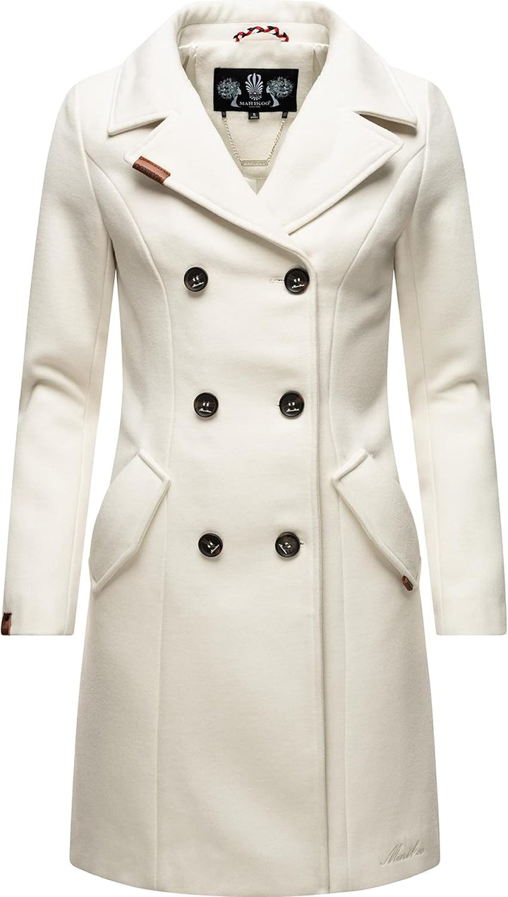 MARIKOO Damen Wollmantel Langer Trenchcoat mit Reversekragen Nanakoo XS-XXL XL Offwhite, XL Offwhite
