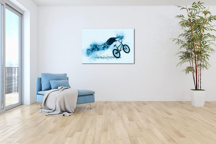 deyoli Illustration auflösender BMX´er Format 80x60 Effekt: Monocrome Blau als Leinwandbild, Motiv f