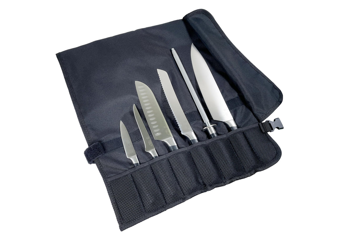 METRO Professional Messer Set 6-teilig., inkl schwarzer, zusammenrollbarer Messertasche, professione