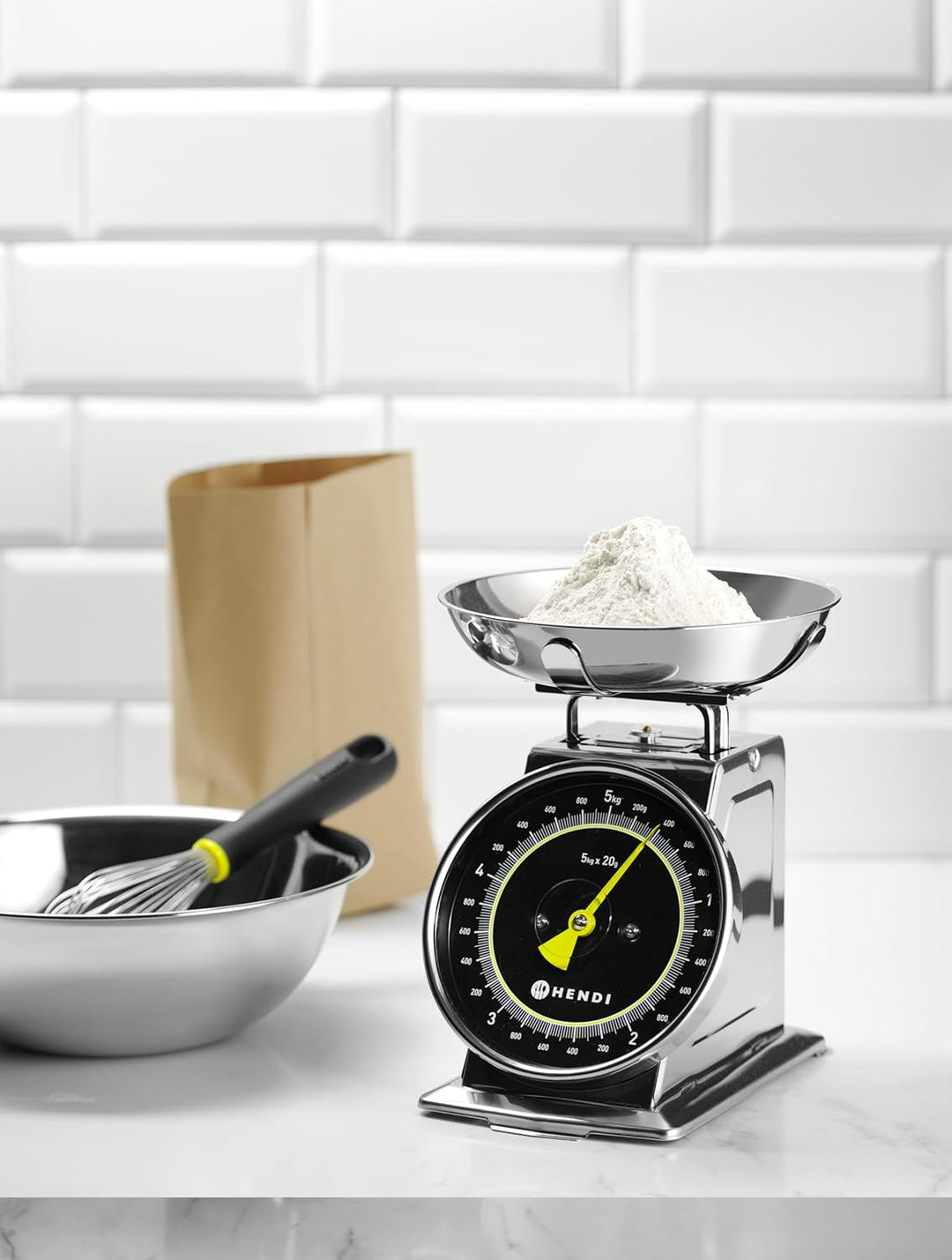 HENDI Küchenwaage, mechanisch, für max 5 kg, Einteilung 20g, mit Wiegeschale, Tara-Funktion, keine B