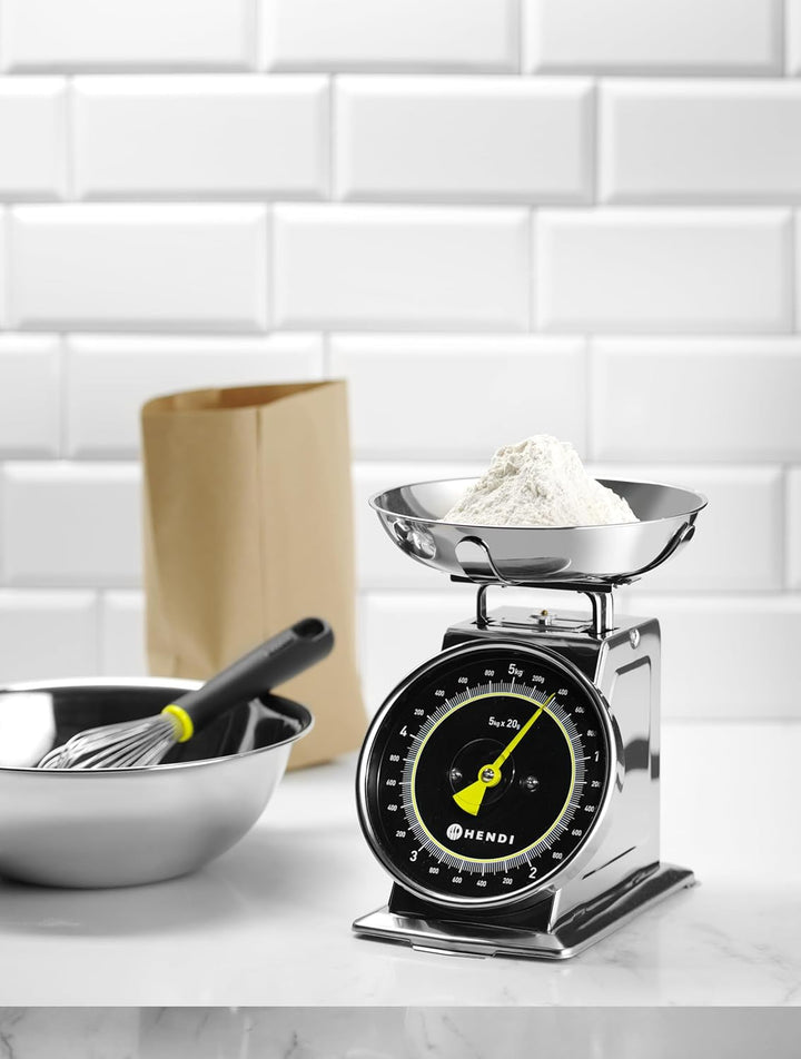 HENDI Küchenwaage, mechanisch, für max 5 kg, Einteilung 20g, mit Wiegeschale, Tara-Funktion, keine B