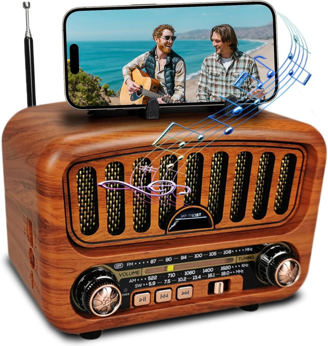 Retro Radio mit Bluetooth, AM/FM/SW Tragbares Radio Klein 5W grosser Lautsprecher und Bluetooth 5.0,