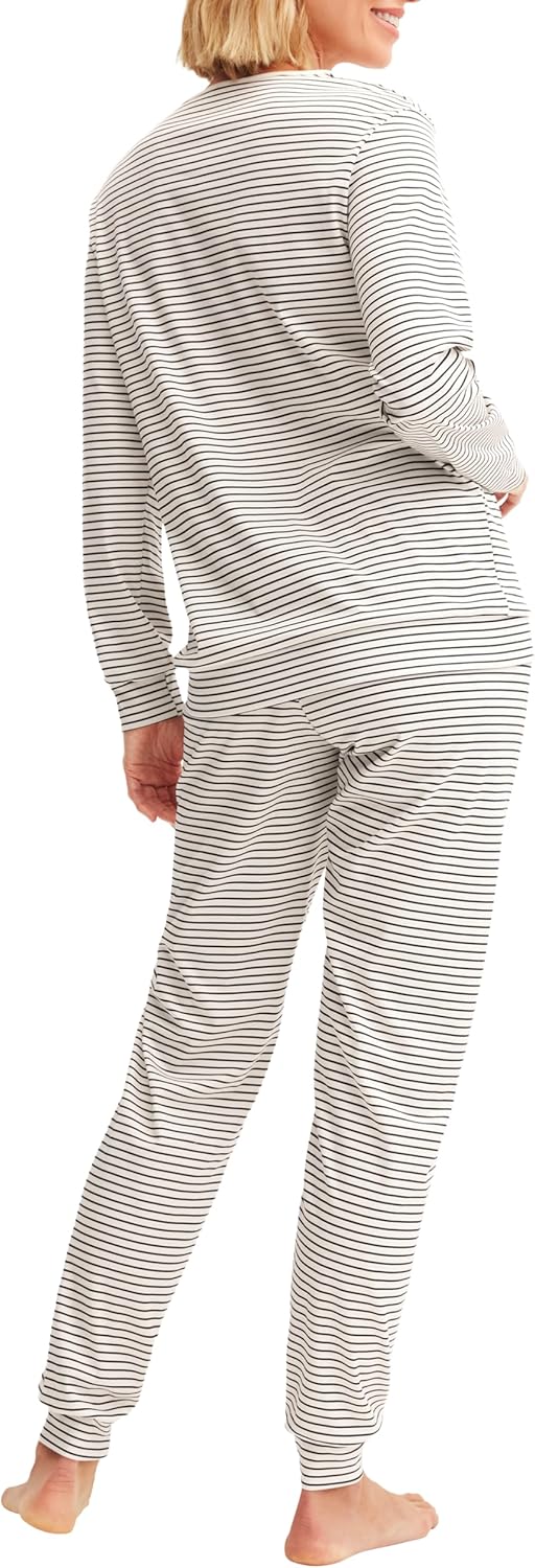 CALIDA Sweet Dreams Bündchen-Pyjama Damen, aus 100% Baumwolle, Hose mit stoffbezogenem Gummibund 36-