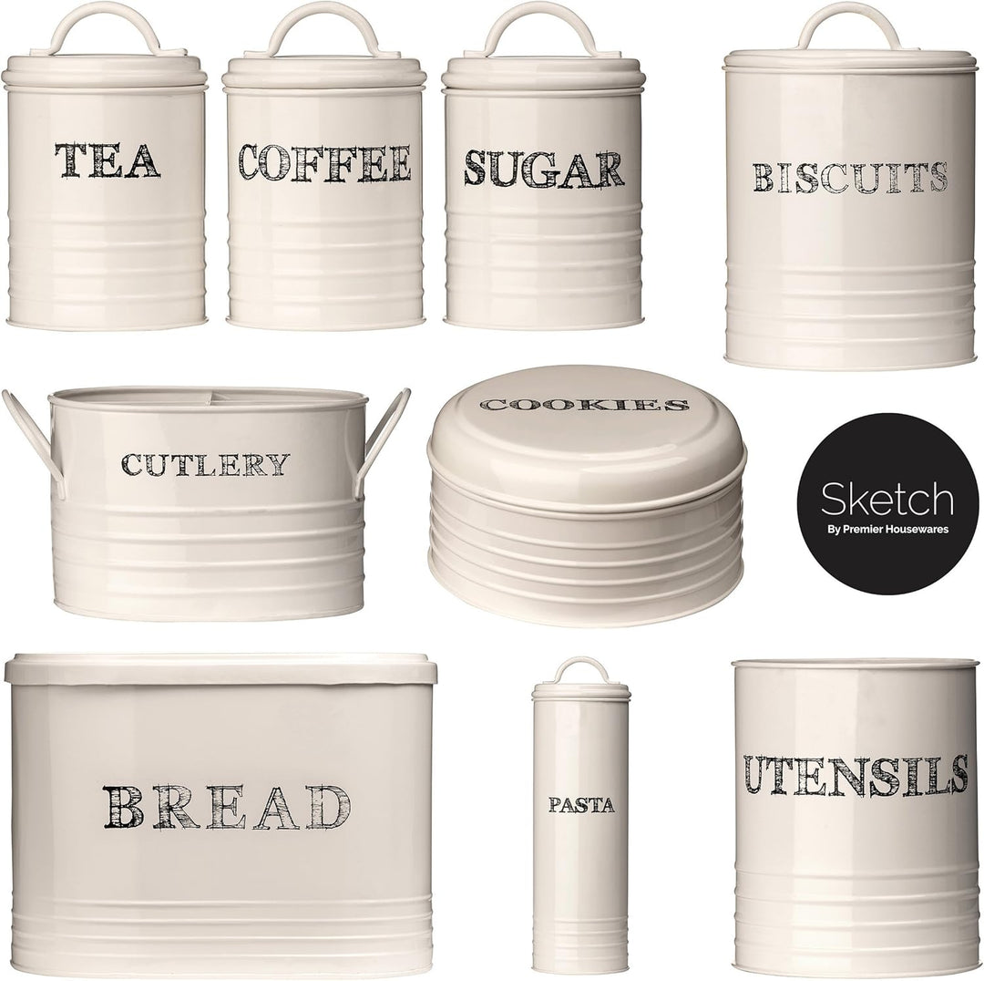 Premier Housewares Skizze Keksdose, Cremeweiss, Pulverbeschichtetes Metall, beige, Keksdose