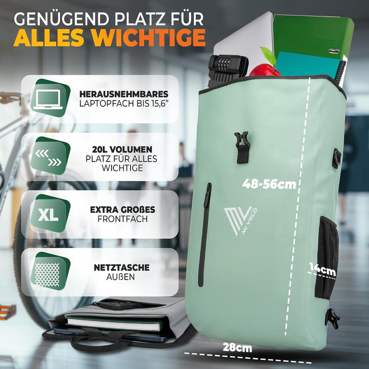 MIVELO - 3in1 Fahrradtasche für Gepäckträger, 100% wasserdicht &amp; PVC-frei, Fahrradtasche Rucksack &amp;