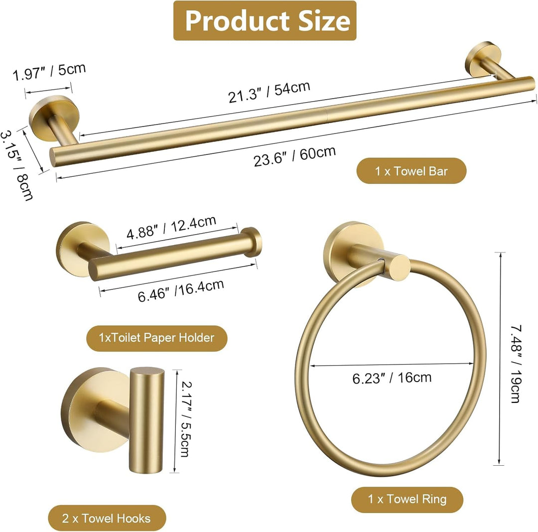 Gold Badezimmer Hardware Set, SUS304 Edelstahl 60 cm Handtuchstange, Toilettenpapierhalter, Handtuch
