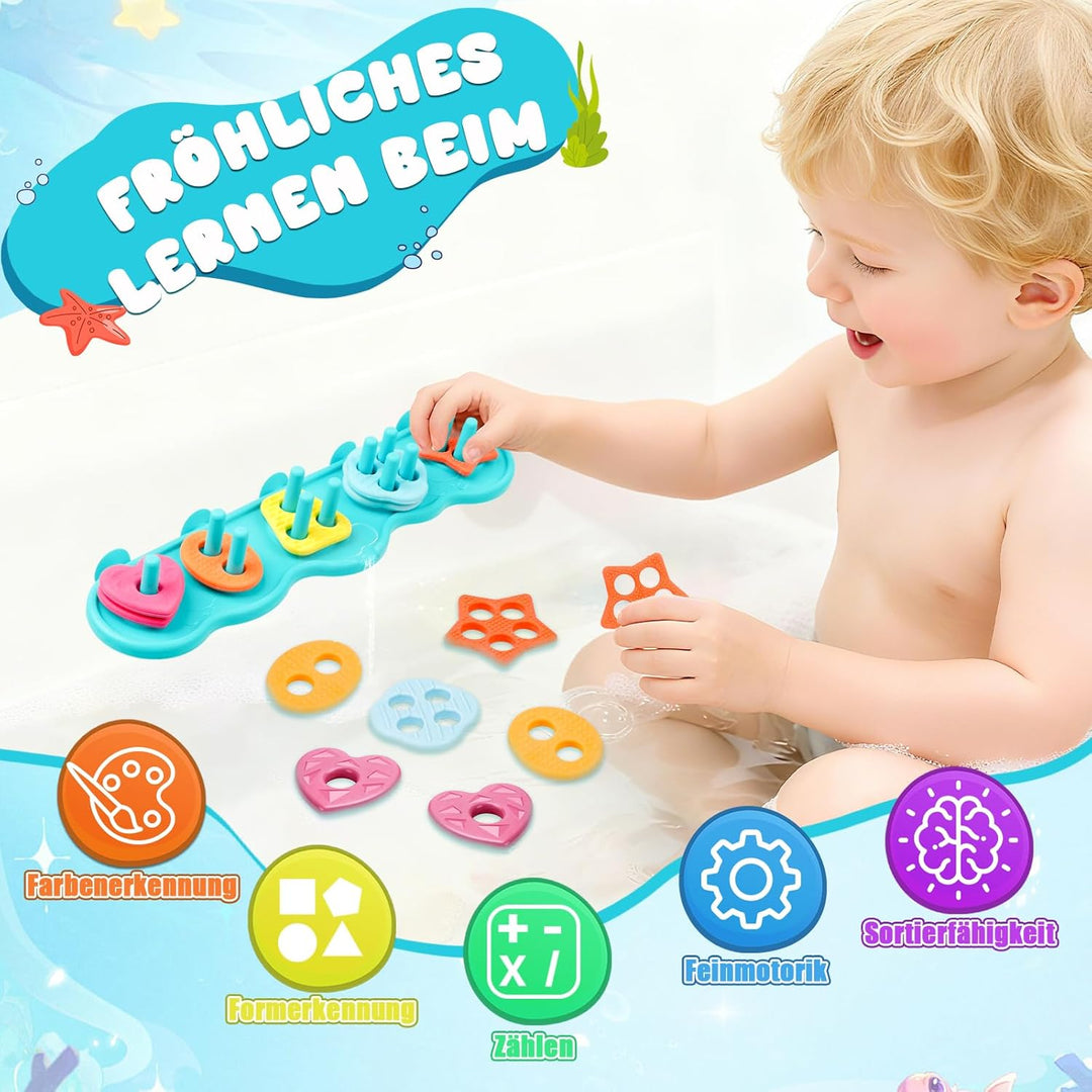 JoiTale Baby Badespielzeug, Schimmelfreies Silikon-Sortier- und Stapelspielzeug-Set für Kinder ab 1
