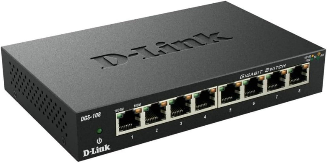 D-Link DGS-108 8-Port Layer2 Gigabit Switch (bis zu 2000 Mbit/s Datenübertragung pro Port, Non-Block