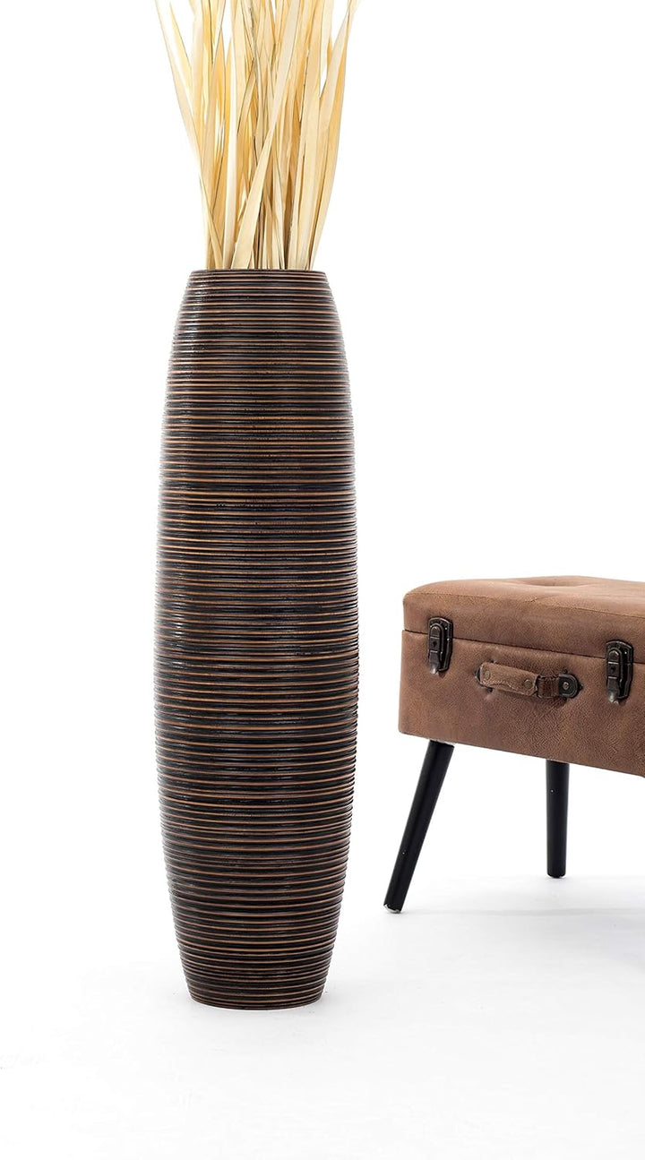 Leewadee Grosse Bodenvase für Dekozweige hohe Standvase Design Holzvase, Holz, 90 cm, Braun 90 cm Br