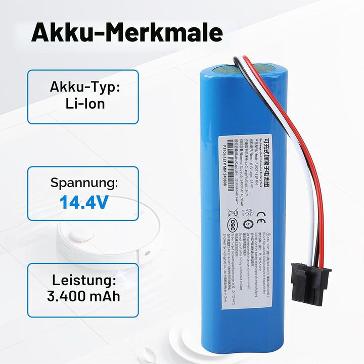 14,4 V 3400 mAh Li-Ion-Ersatzakku Kompatibel mit Xiaomi Mop 2s/ Mop pro/Mop p/Mijia STYTJ02YM, Conga