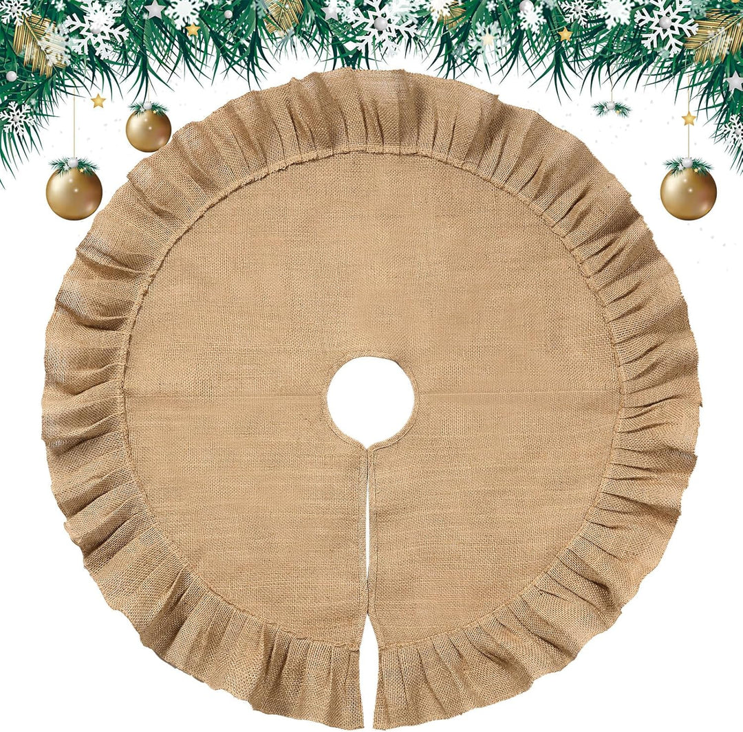 120 cm Weihnachtsbaum Rock Leinen Weihnachtsbaum Decke Plissee Christbaumdecke mit Rüschen Rustikal