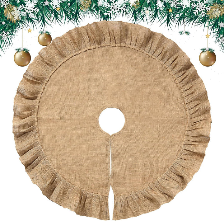 120 cm Weihnachtsbaum Rock Leinen Weihnachtsbaum Decke Plissee Christbaumdecke mit Rüschen Rustikal