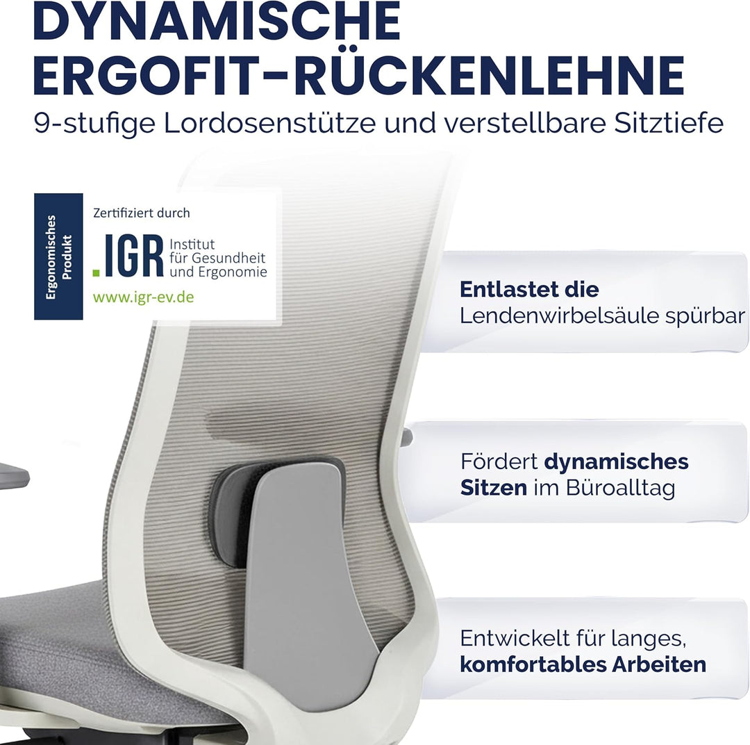 SCHEKKA® Ergonomischer Bürostuhl [verstellbare Lordosenstütze] 3D-Armlehnen | Atmungsaktives Mesh |