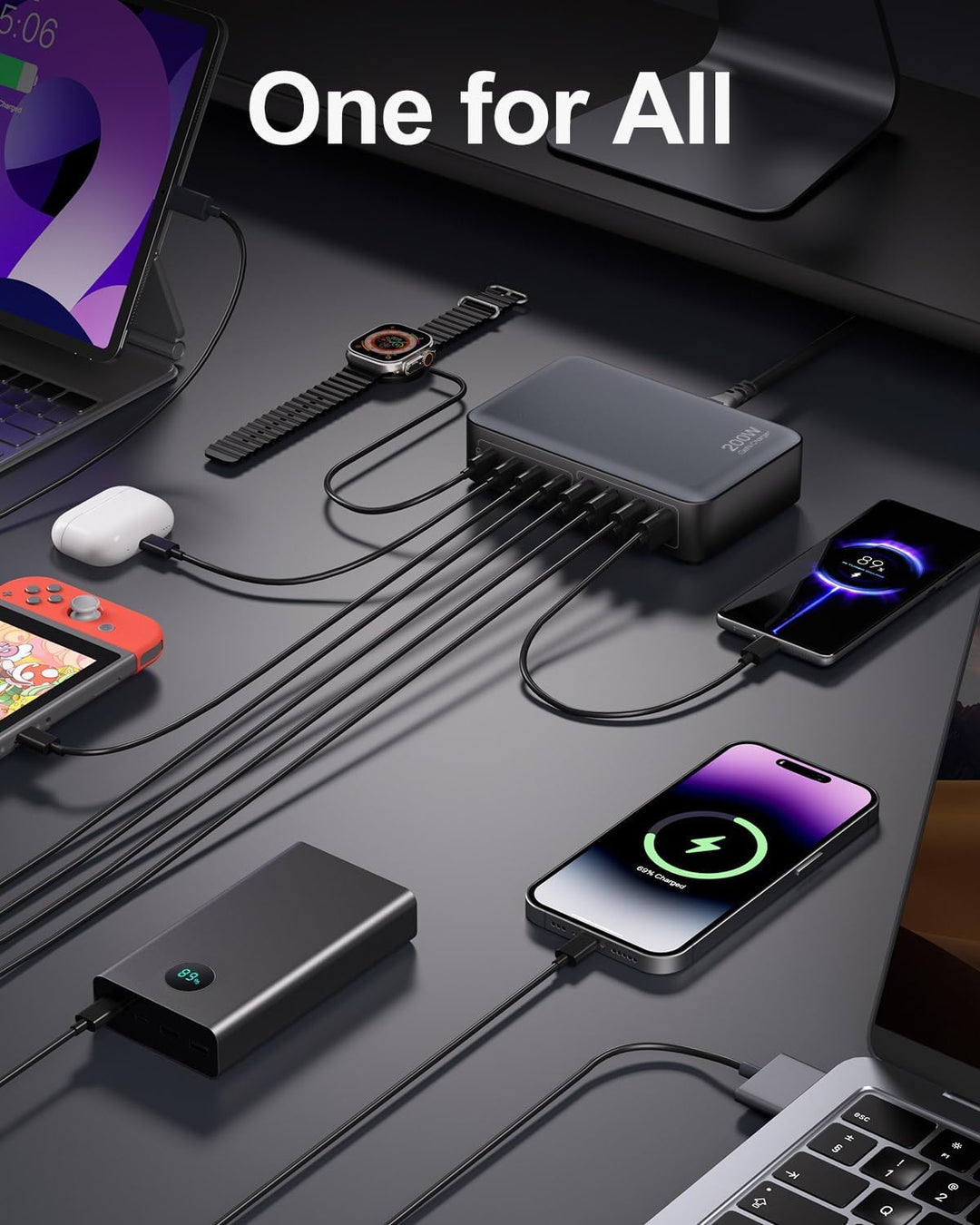 200W USB C Ladegerät, 8-in-1 USB C Netzteil Schnellladegerät mit, Multi Charging Station Adapter Sch