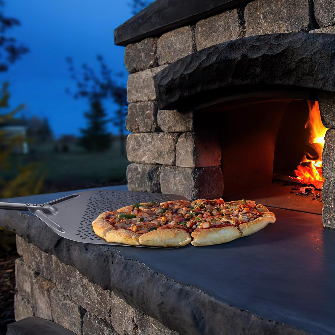 14 Zoll 35cm x 88cm Perforierter Pizzaschieber, Perforiert Pizzaschaufel aus Hart Eloxiertes Alumini