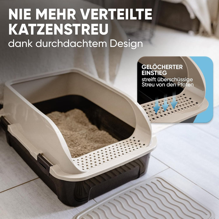 CROPLAS Katzenklo offen gross ohne Deckel,Katzenklo hoher Rand mit Streumatte &amp; Schaufel, grosse Kat