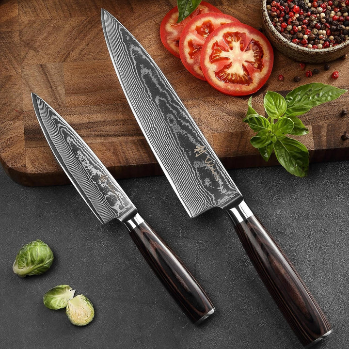 Wakoli EDIB Essentials Santoku Messer Küchenmesser Set (2-teilig) 30 & 24 cm Damastmesser aus 67 Lag