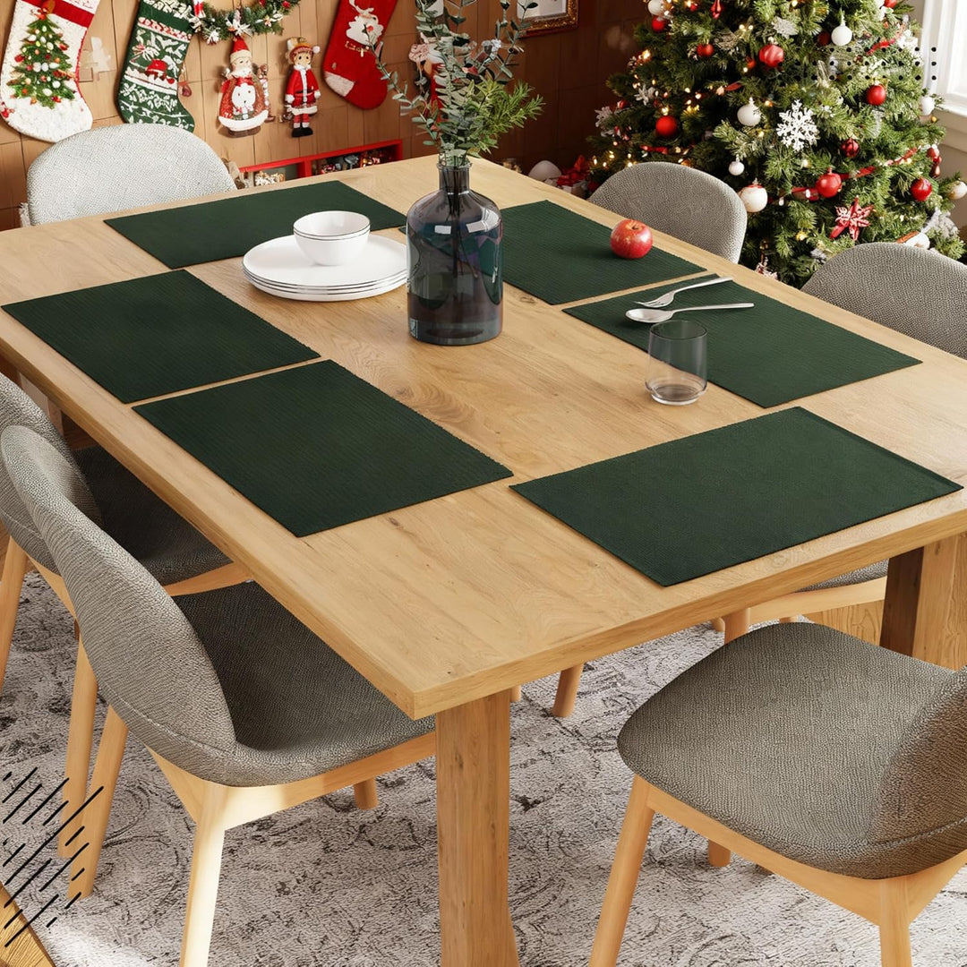 Encasa XO Platzsets Esstisch Set von 6 | Dunkelgrün | Fein gerippte Baumwoll-Tischunterlage | Grösse