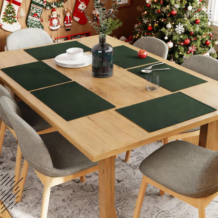 Encasa XO Platzsets Esstisch Set von 6 | Dunkelgrün | Fein gerippte Baumwoll-Tischunterlage | Grösse