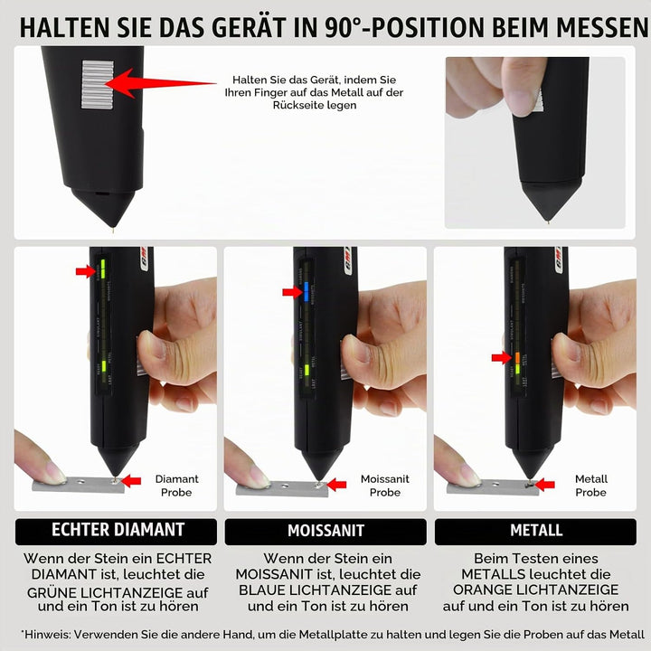 Nagelneue hohe Genauigkeit Berufsjuwelierediamant Moissanit Prüfer Edelstein 2pt Juwel Stein Combo E