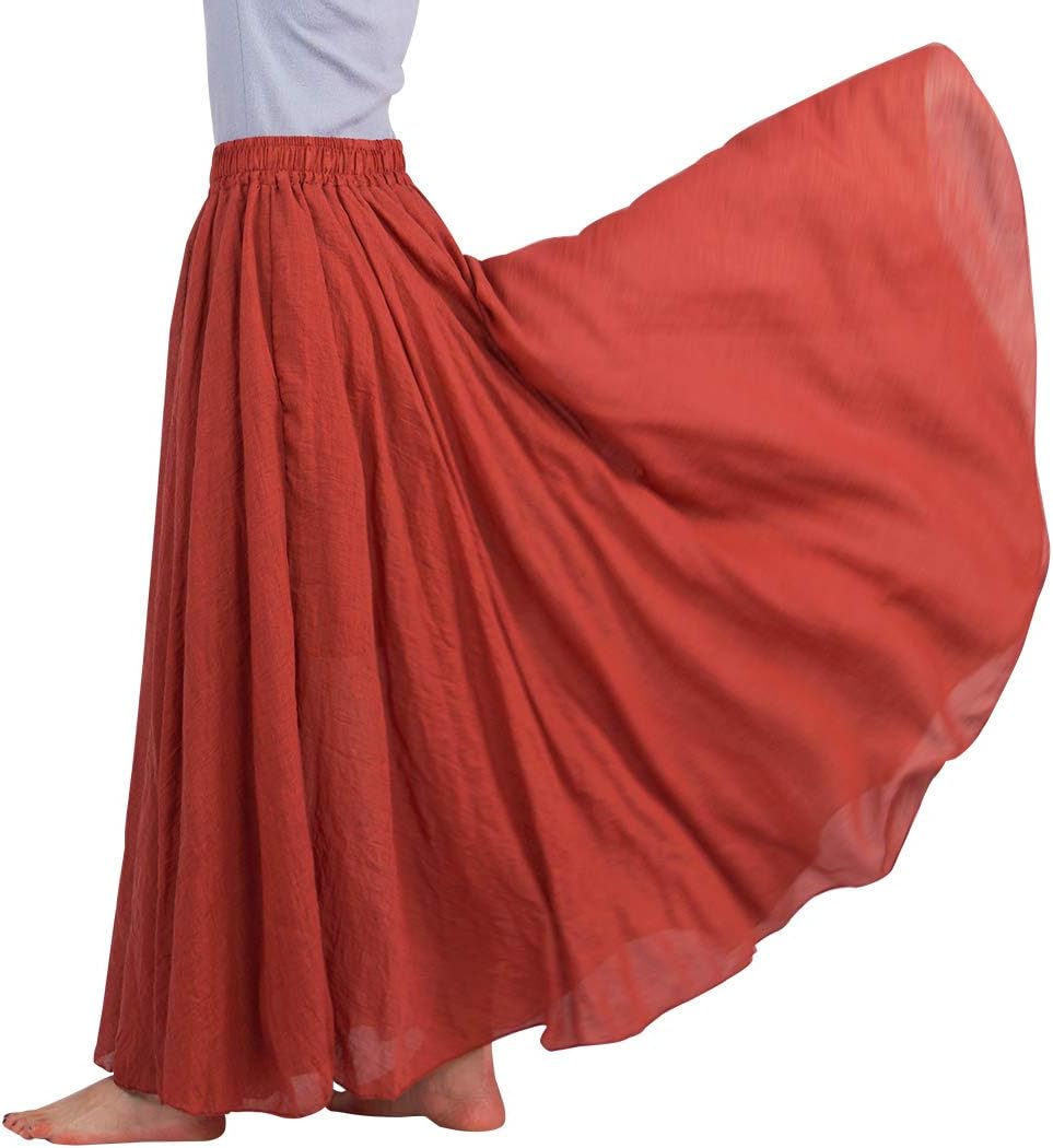 FEOYA Baumwolle Leinen Maxirock Boho Sommer Rock Double Layer Elastische Taille Faltenrock Frauen Ei