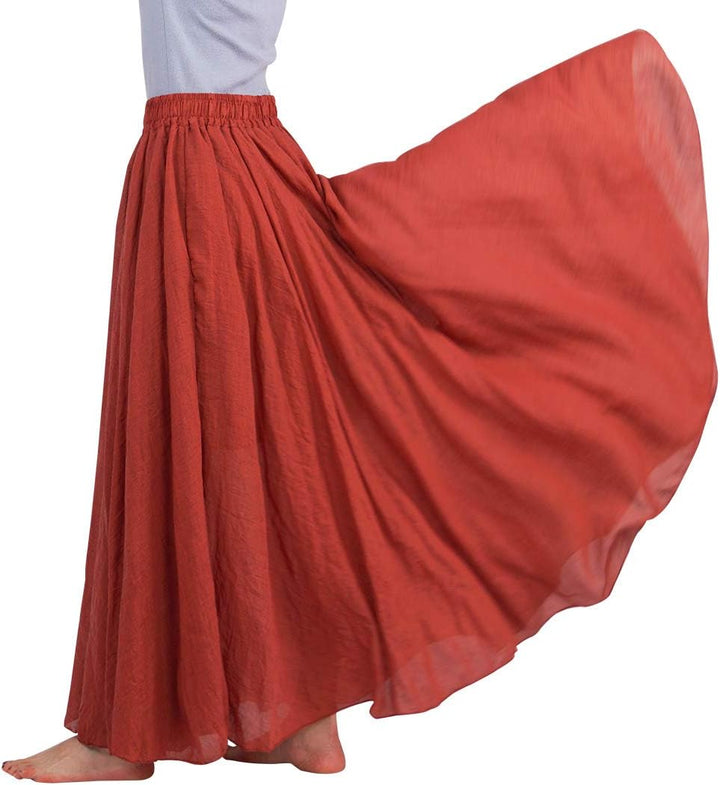 FEOYA Baumwolle Leinen Maxirock Boho Sommer Rock Double Layer Elastische Taille Faltenrock Frauen Ei