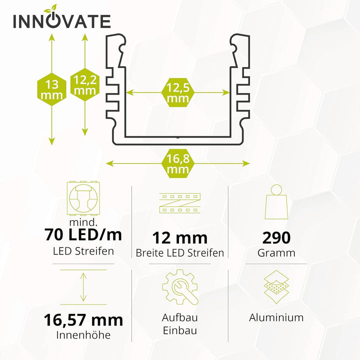 INNOVATE LED Profil silber 6 x 1m - Aluminium Profil - Aluprofil für LED-Strip - Profil für LED-Stre