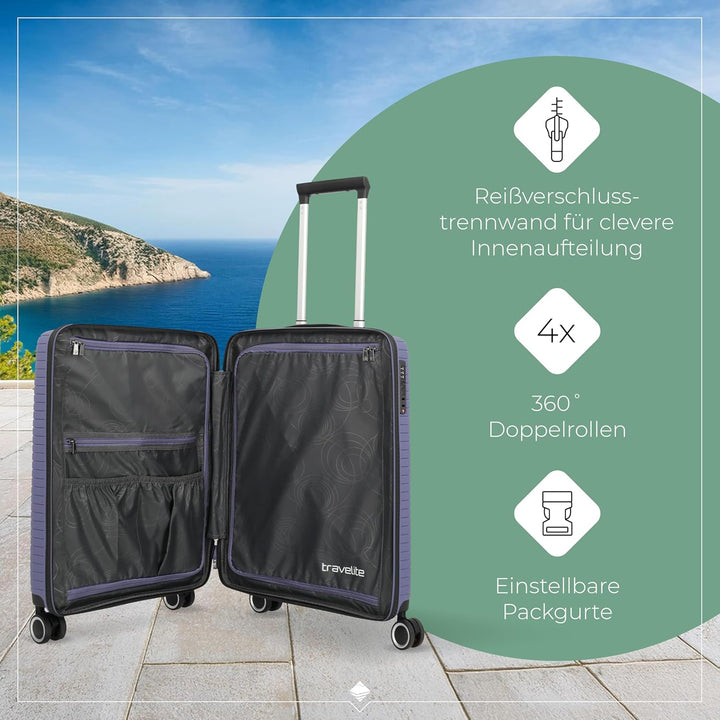 Travelite Hartschalen Kofferset 3teilig, 4 Rollen, ORBITA, Trolleys mit bruchsicherer Schale und pra