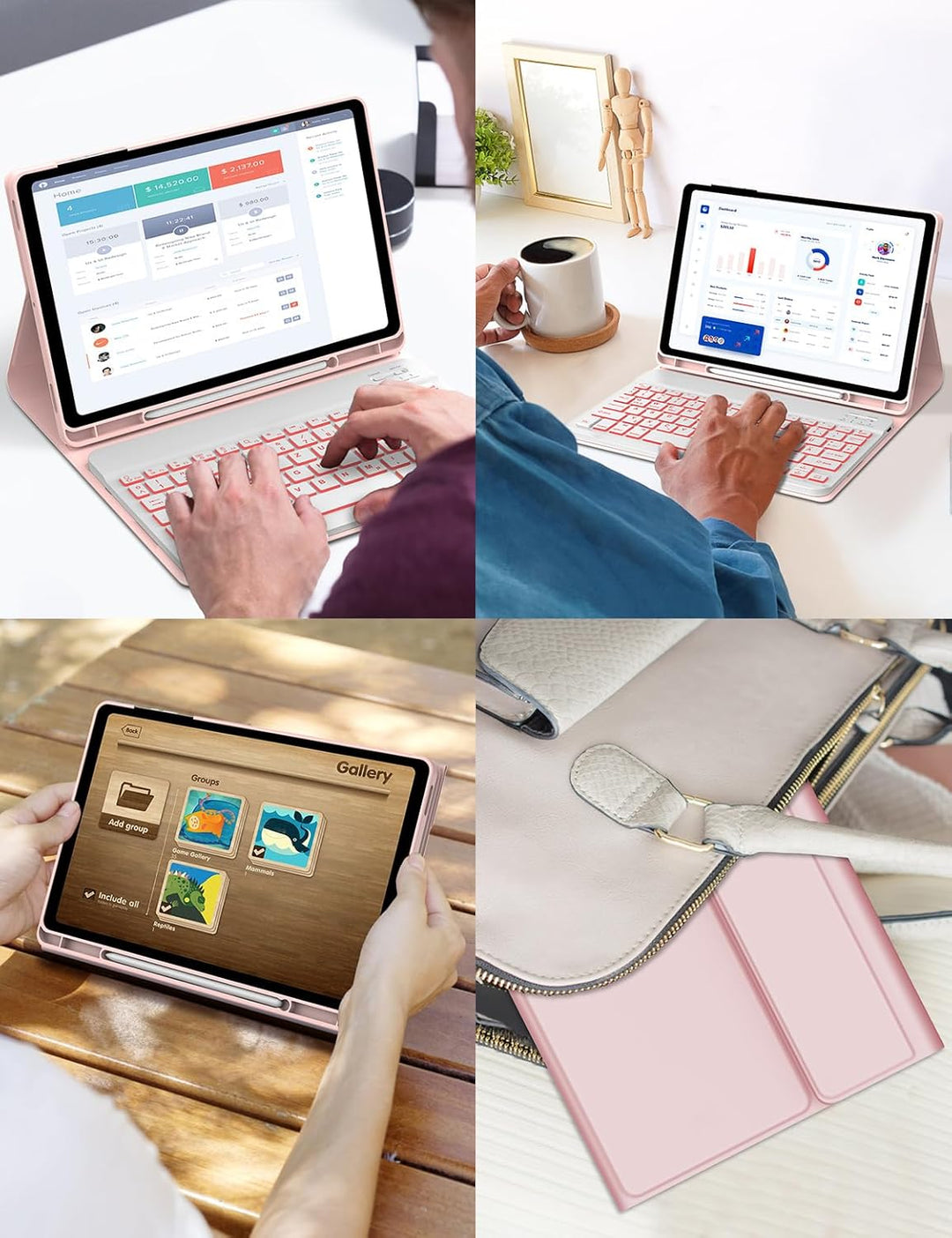 Hülle mit Tastatur für Samsung Galaxy Tab A9 Plus 11 Zoll 2023, 7 Farben Beleuchtung, QWERTZ Deutsch
