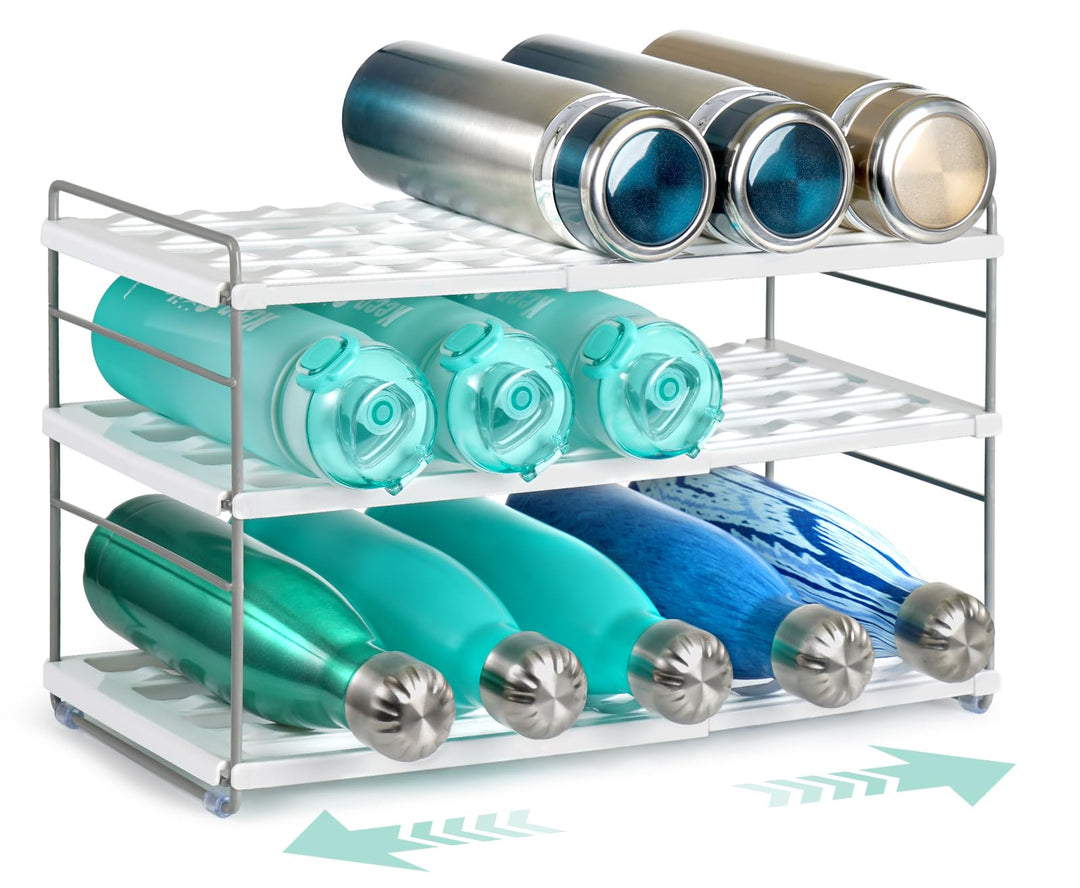 JUPELI Flaschen Organizer verstellbar – Flaschenhalter & Flaschenregal für Wasserflaschen, Thermosfl
