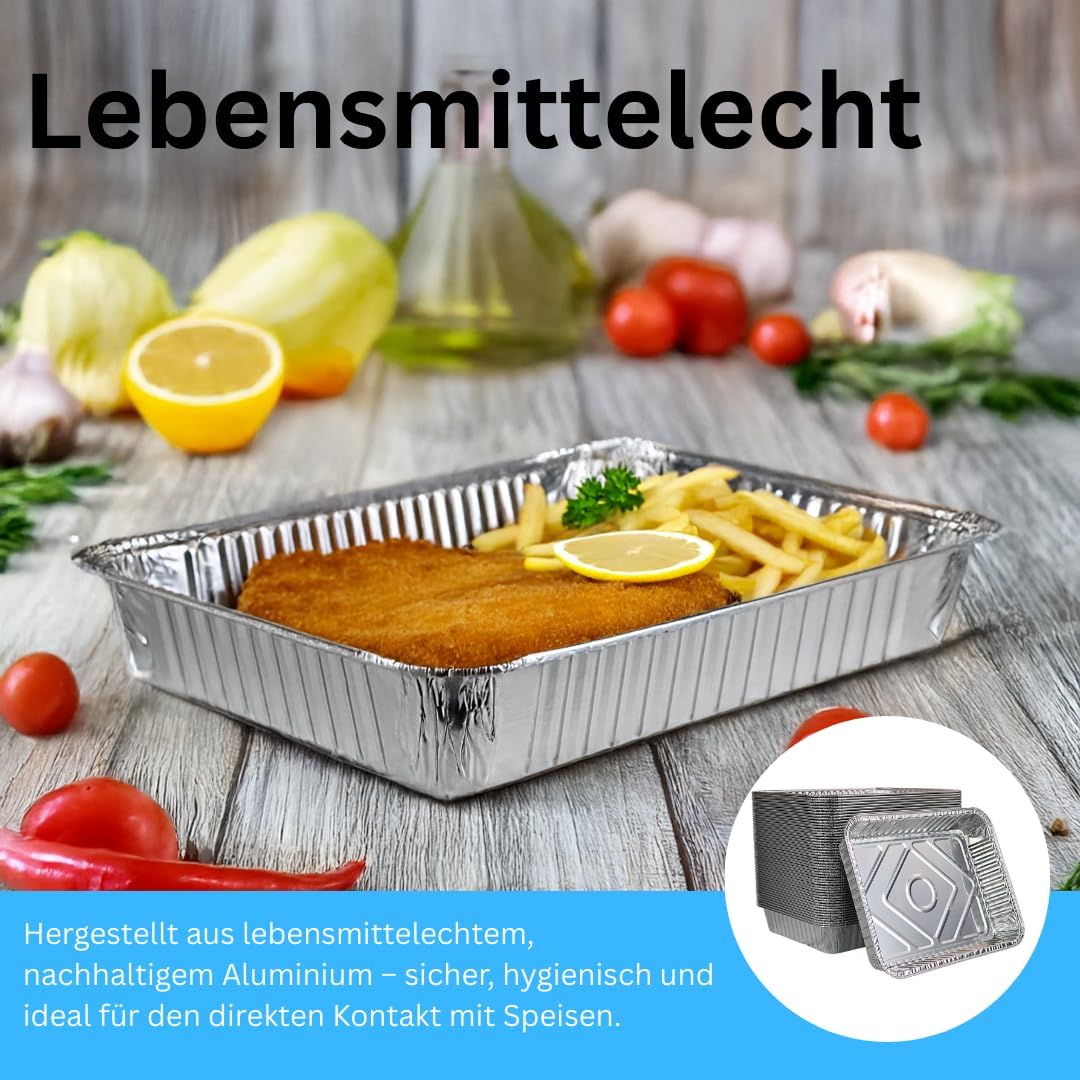 Enpack Aluschale R879-930G - 100 Stück Alu Grillschalen 226x176x30 mm - Feuerfeste Aluschalen 1000ml