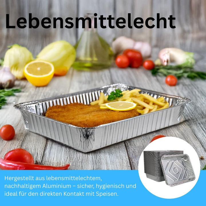 Enpack Aluschale R879-930G - 100 Stück Alu Grillschalen 226x176x30 mm - Feuerfeste Aluschalen 1000ml