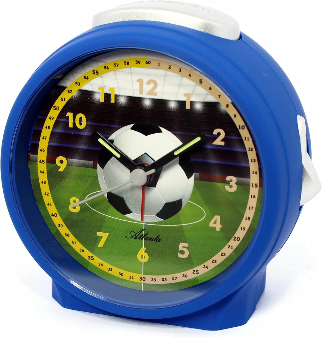 Atlanta Kinderwecker für Jungen Blau Fussball Quarzwecker - 1981/15 10 cm Blau, 10 cm Blau