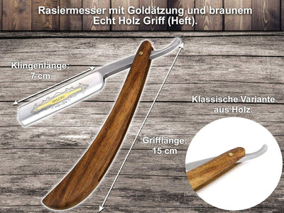 Premium Solingen Paste im Set mit Rasiermesser mit Goldätzung auf der Rasierklinge und Holzgriff + P