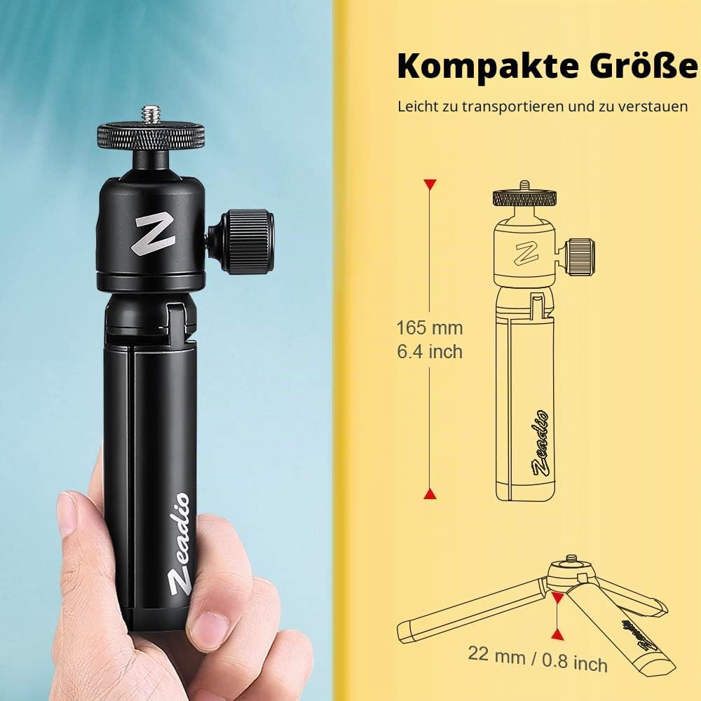 Zeadio Metall Mini Stativ mit Kugelkopfhalterung, mit 1/4 Zoll Schraube Desktop Tischständer Stativ