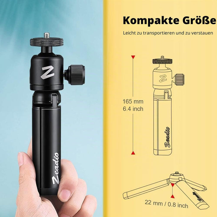 Zeadio Metall Mini Stativ mit Kugelkopfhalterung, mit 1/4 Zoll Schraube Desktop Tischständer Stativ