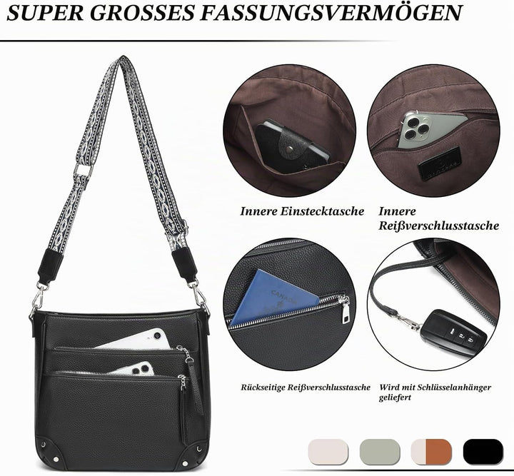 Umhängetasche Damen Mittelgross Schultertaschen Leder PU Handtasche Für Damen Crossbody Bag Weiche T