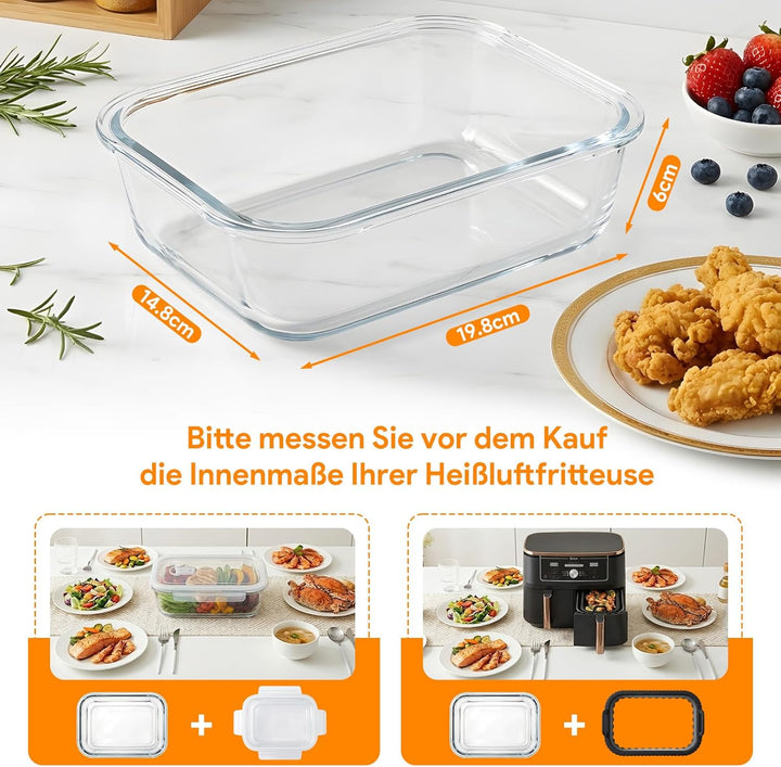 2pcs Glas Auflaufform Airfryer für Ninja Heissluftfritteuse AF400EU/DZ400EU/AF500EU/COSORI Heissluft