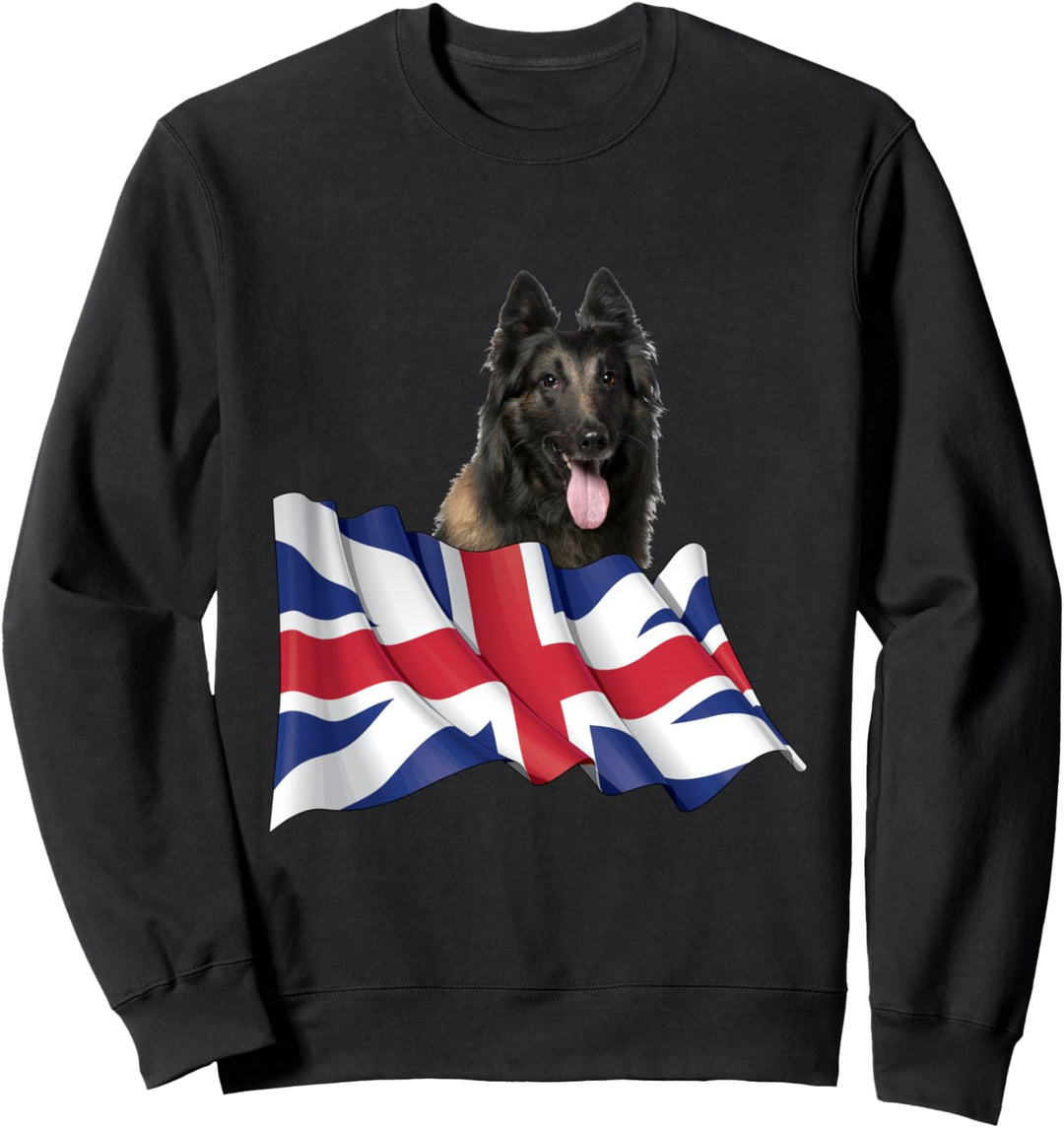 Union Jack Flag Dog Belgian Tervuren Sweatshirt