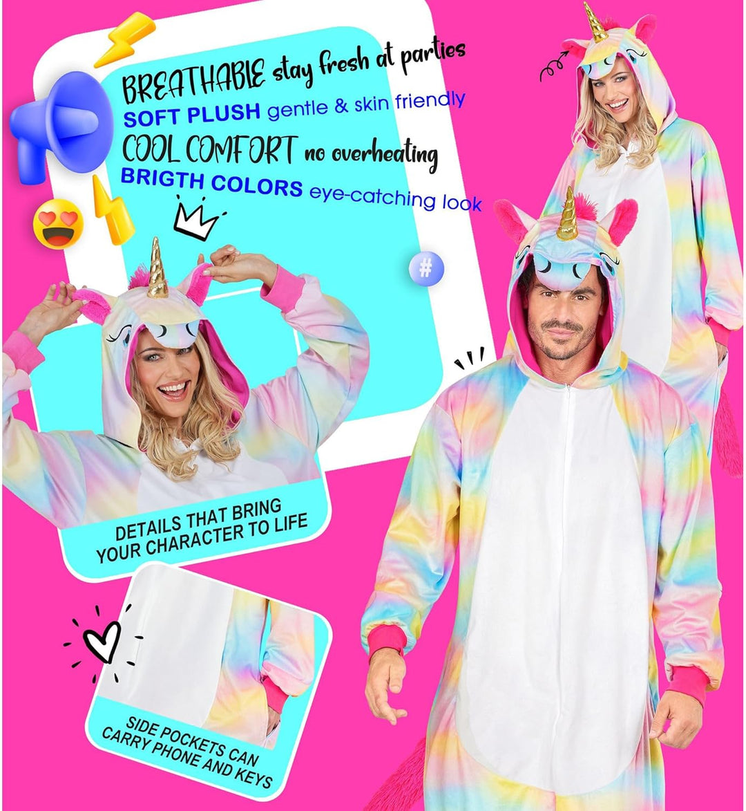 W WIDMANN MILANO Party Fashion - Tier Overall für Erwachsene, weicher Plüsch Jumpsuit mit Kapuze, Ti