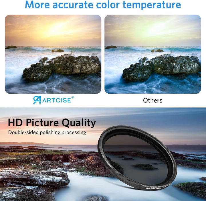 ARTCISE 72 mm Variabler ND-Filter, ultradünn, ND2-ND400 HD, Verstellbarer Fader-Graufilter 72mm, 72m