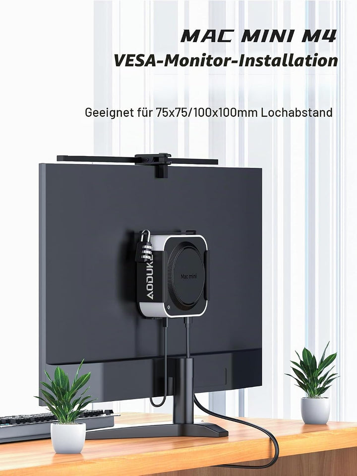 Aluminum Alloy 2024 Mac Mini M4 with Combination Lock Security Bracket, Compatible with VESA Hole Mo