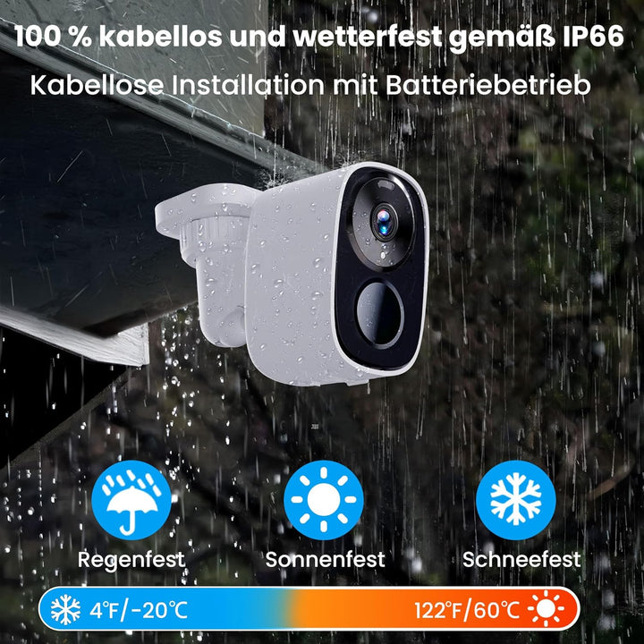 HITELLARCAM 2K Überwachungskamera Aussen Akku, 2.4/5GHz Dual-Band WLAN Kamera Set mit Kostenlosem Cl