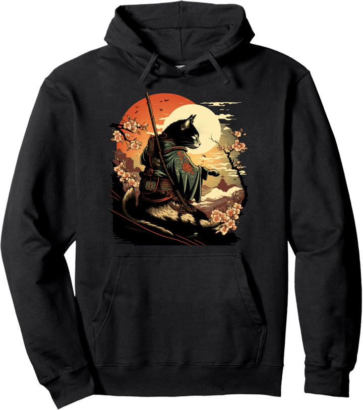 Japanische Kunst Katze Ninja Ukiyo-e Anime Style Samurai Katze Pullover Hoodie