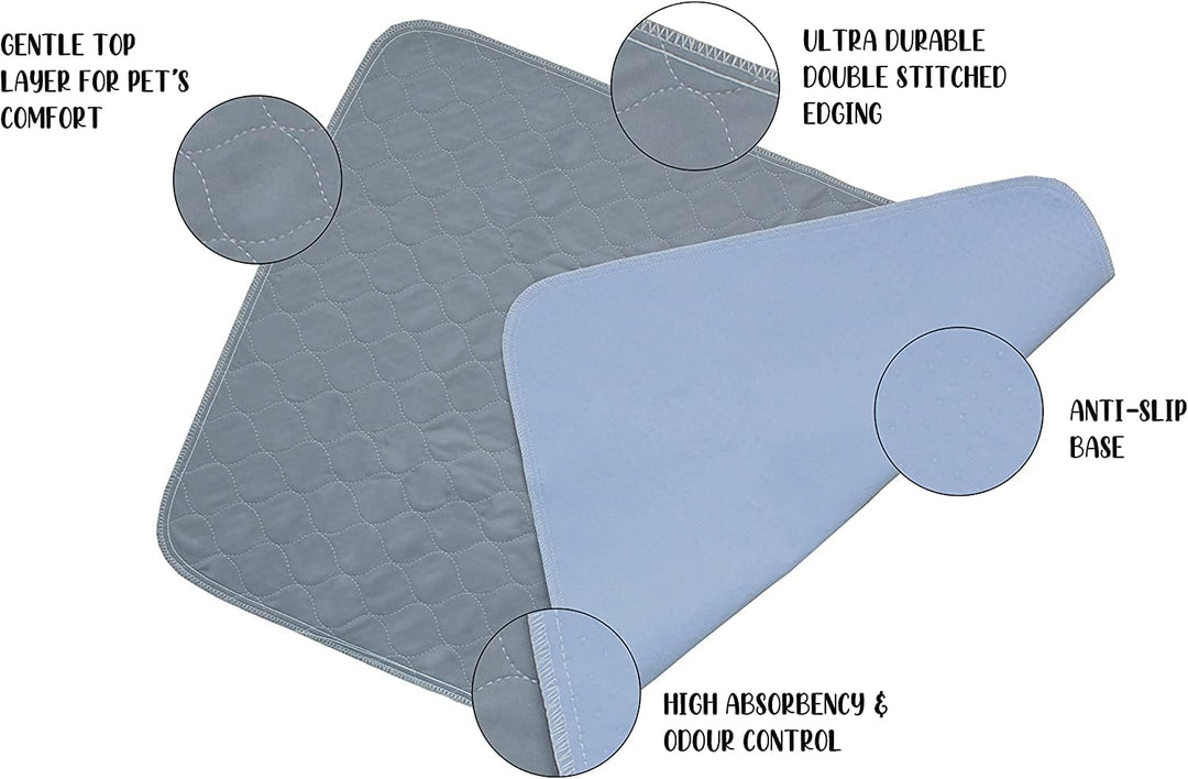 pet wiz Zwei Packungen grosse Wiederverwendbare, waschbare Haustierunterlagen in Grau (60 x 90 cm),