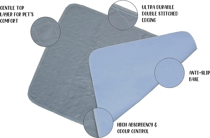 pet wiz Zwei Packungen grosse Wiederverwendbare, waschbare Haustierunterlagen in Grau (60 x 90 cm),