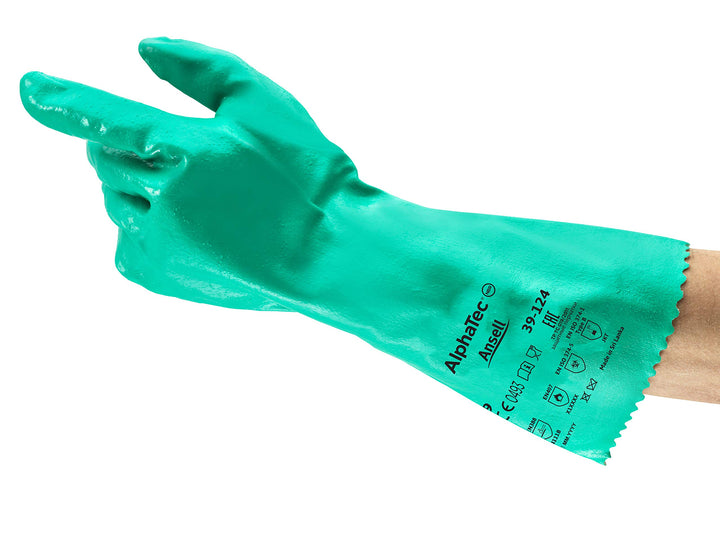 Ansell AlphaTec 39-124 Nitril-Handschuhe, Chemikalien- und Flüssigkeitsschutz, Grün, Grösse 9 (12 Pa