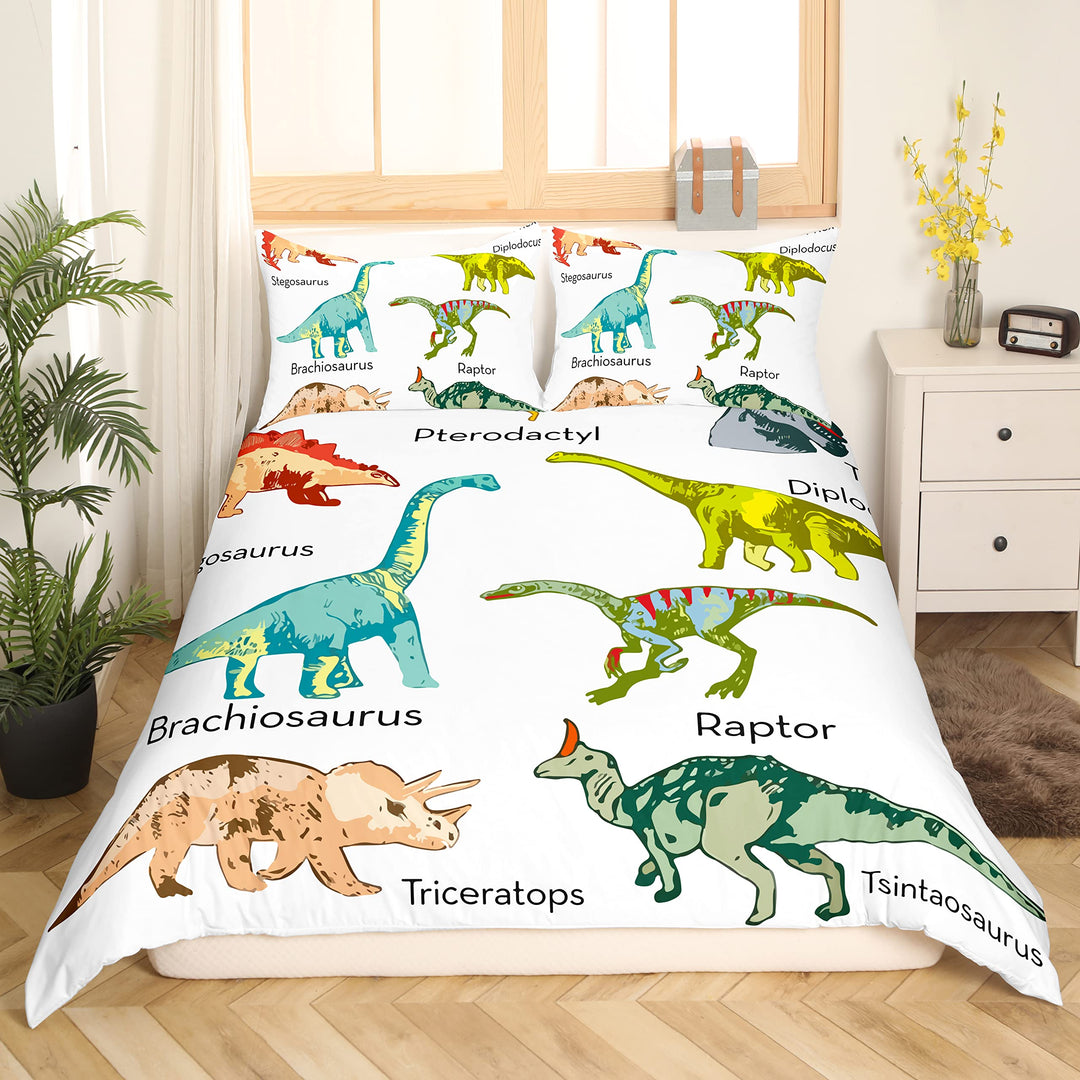Loussiesd Dinosaurier Bettwäsche Kinder 135x200cm Mädchen Bunt Dinos Bettbezug Set Süss Dinosaurier