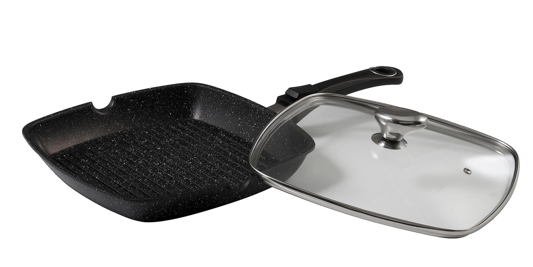 Pradel Excellence 52383M Bratpfanne in Stein-Optik mit Glasdeckel 28 x 28 cm, 28 x 28 cm